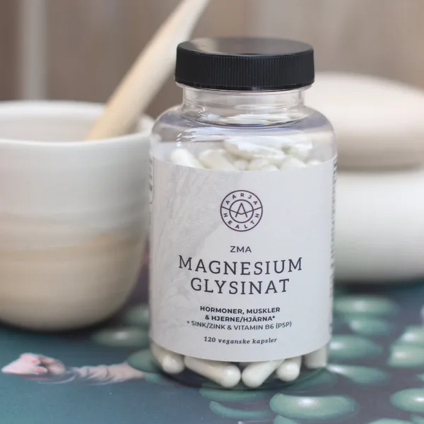 Aarja Health ZMA Magnesiumglycinat med B6, zink och hampa, förpackning