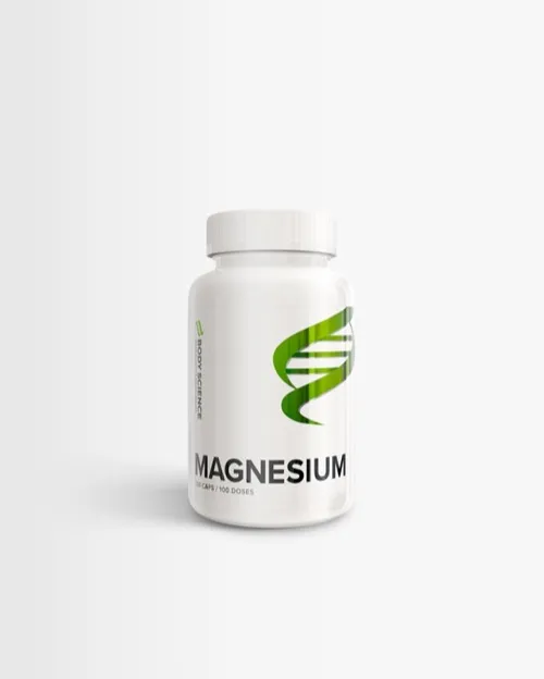 Body Science magnesium-tillskott på vit yta