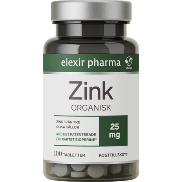 Elexir Pharma Organisk Zink 25 mg, 100 tabletter