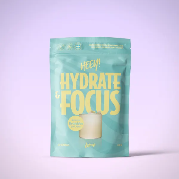 Heey! Hydrate & Focus Electrolytes + Lions Mane, förpackning